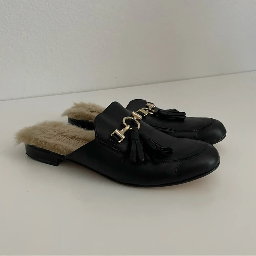 Summit White Mountain Abelle Black Faux Fur Leather Mules Women’s Size 6 - Picture 3 of 10